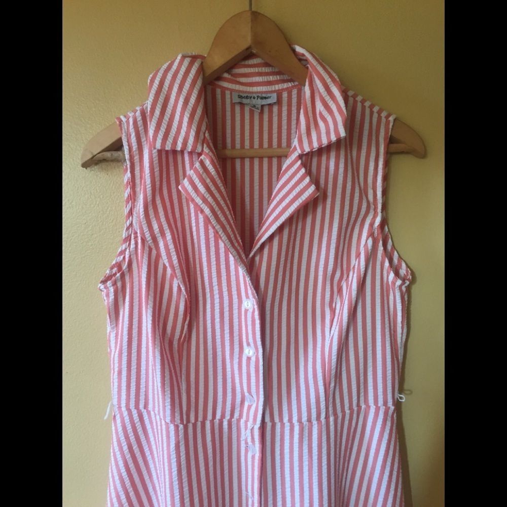 Sleeveless Pink Stripe Shirt Dress